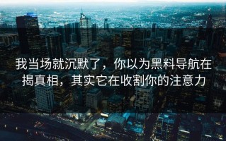 我当场就沉默了，你以为黑料导航在揭真相，其实它在收割你的注意力